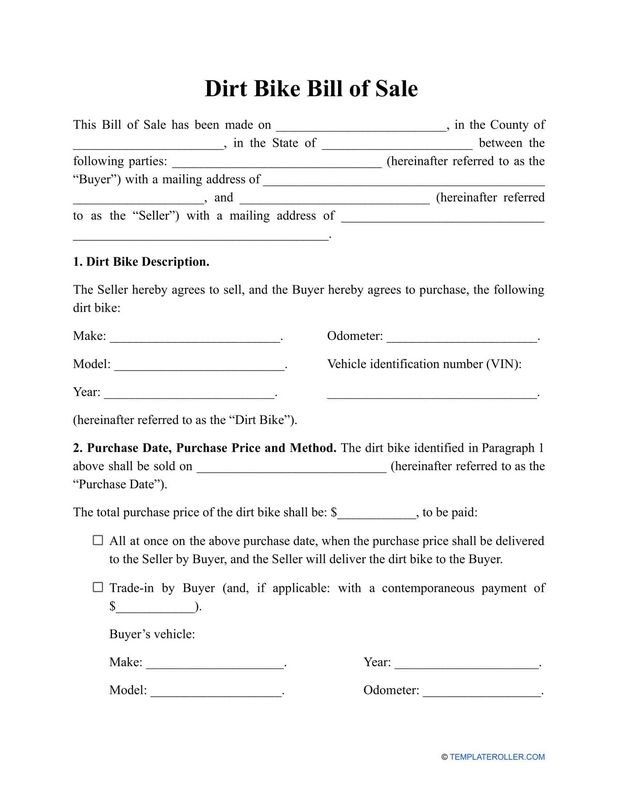Dirt Bike Receipt Type